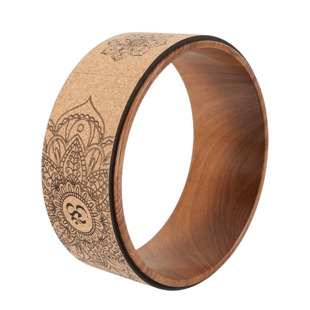 Rueda de Corcho para Yoga Posturas e Inversiones Backbends con Efecto Madera y Estampado Mandala, Apoyo