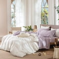 thumbnail image 2 of MooMee Gingham Sheet Set 100% Washed Cotton Linen Like Textured Extra Deep Pocket Breathable Lightweight 4-Piece (Light Purple, Queen), 2 of 7