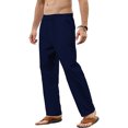 thumbnail image 2 of Pantalones de lino y algodón para hombre, pantalones holgados informales, transpirables, de Color sólido, con cordón, para correr, Yoga, holgados, 2 of 5
