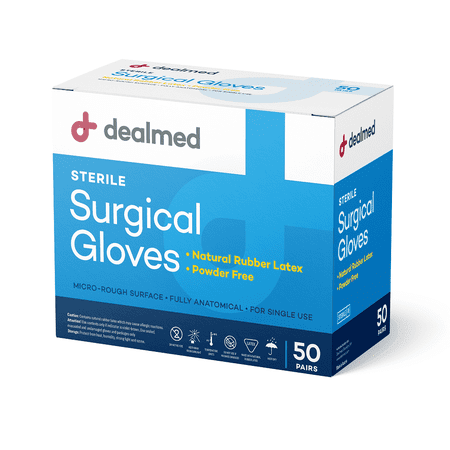 Dealmed Latex Gloves, Sterile, Individually Wrapped, Multi-Layer, Size 7 (50 Pairs/Box)