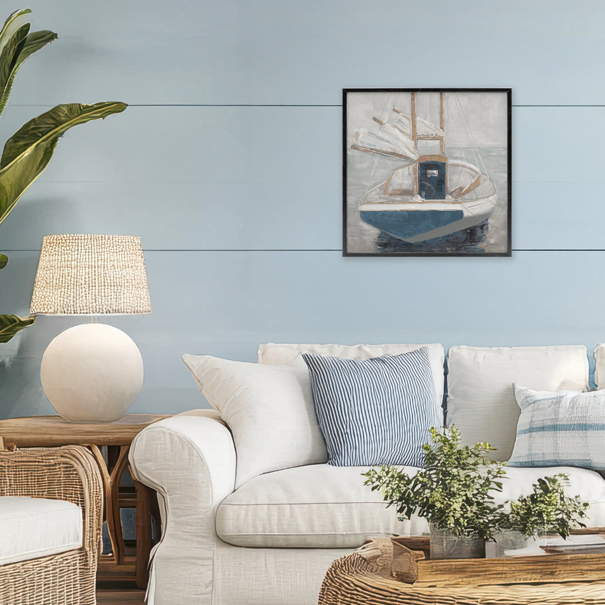 Stupell Industries Serene Harbor Sail Boat Black Framed Giclee Art, design by John Burrows