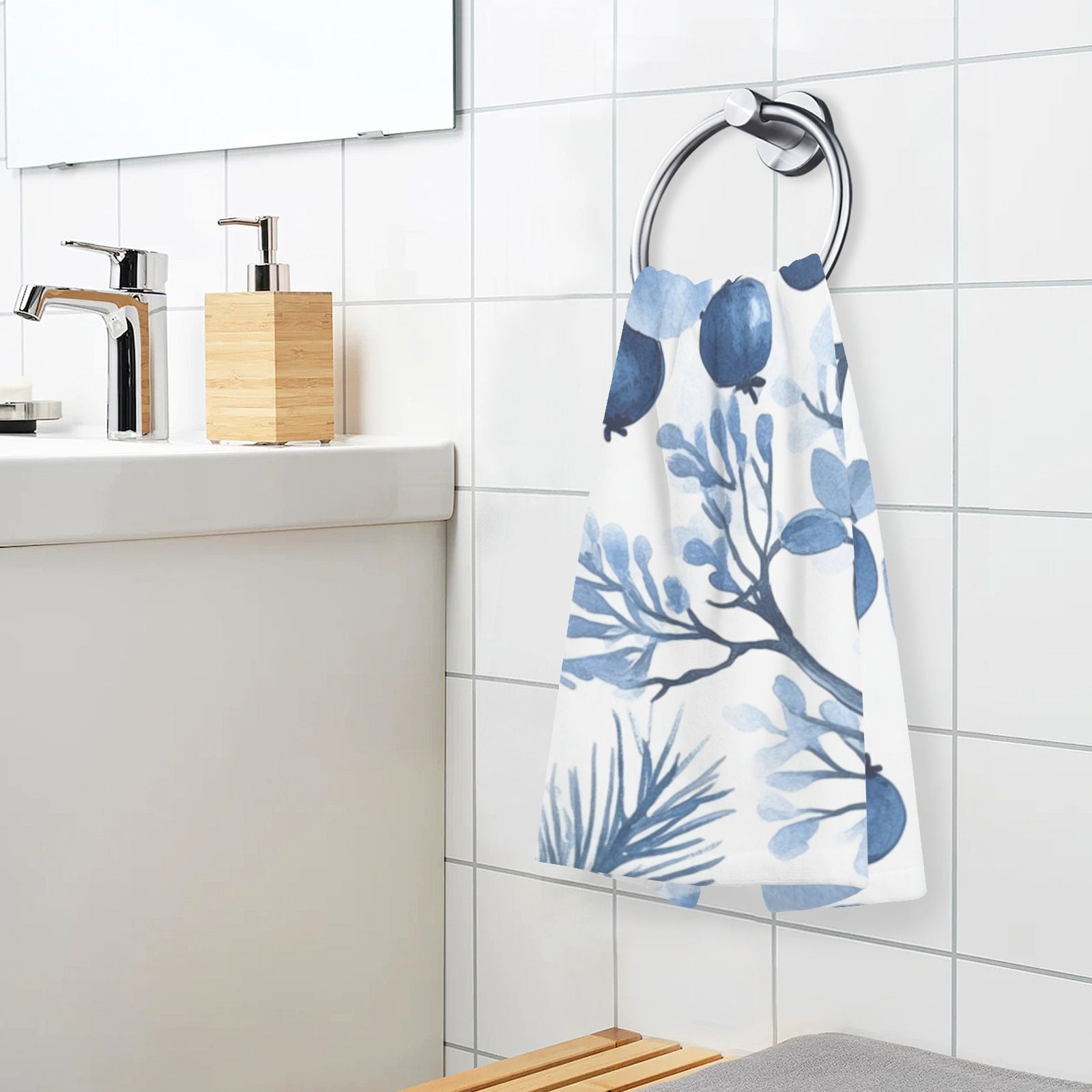 Floral Blueberries Flowers Hand Towels Cotton Bath Towels Large Face Towels Absorbent for Bathroom 2 Packs