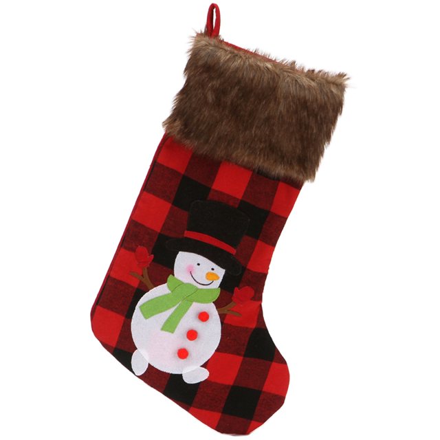 Christmas Stocking Cartoon Plaid Large Cute Tree Hanging Stocking Cuff Stocking