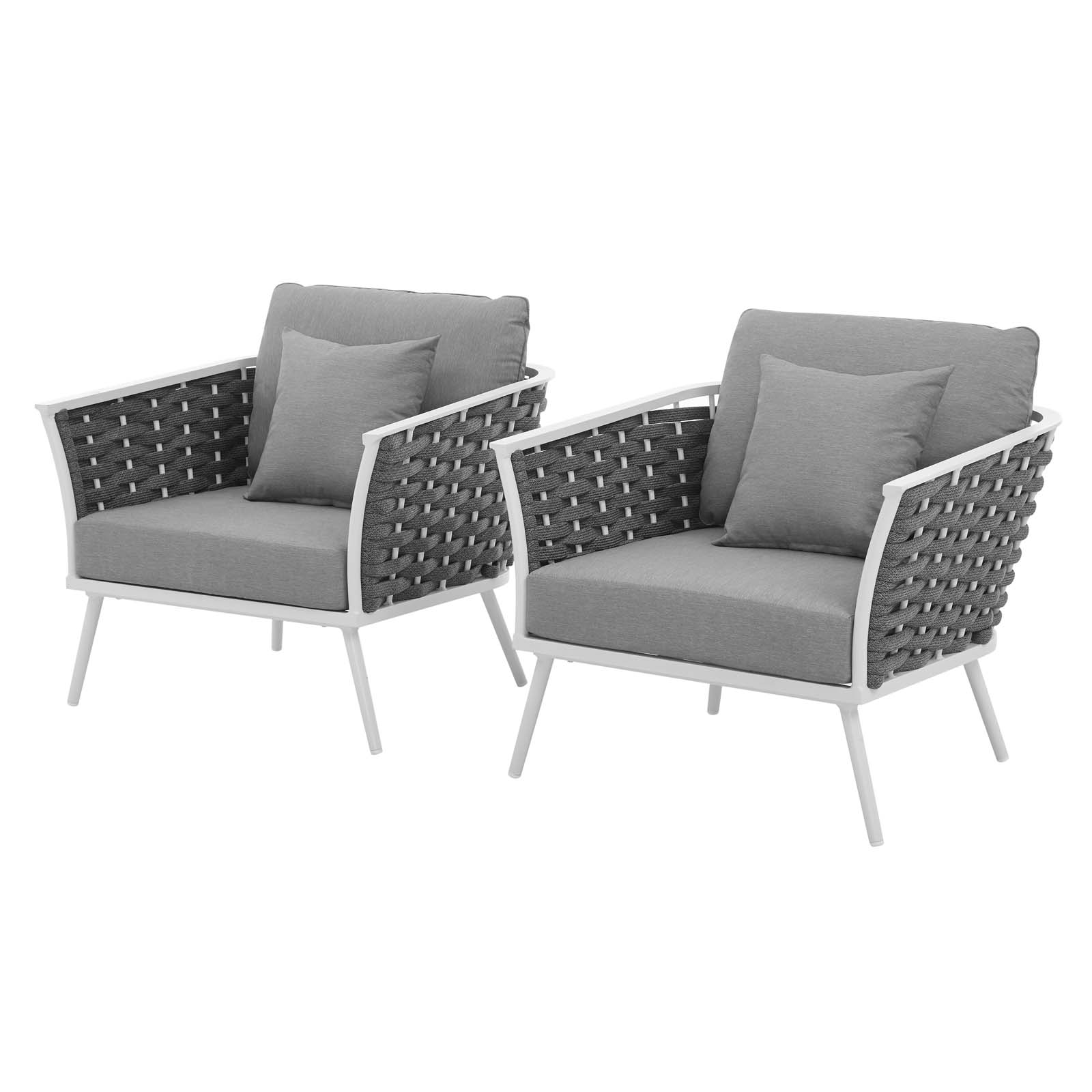 Modern Contemporary Urban Outdoor Patio Balcony Garden Furniture Lounge Chair Armchair, Set of Two, Fabric Aluminium, White Grey Gray - image 1 of 6