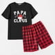 thumbnail image 4 of Conjunto de pijama a cuadros de manga corta a juego para toda la familia con estampado de letras y gorro navideño en color negro (resistente al fuego), 4 of 5