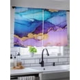 thumbnail image 5 of Marble Blue Sheer Curtains 2 Panels Set Gold Line Gradient Purple Modern Wavy Lihgt Filtering Rod Pocket Voile Drape, Semi Sheer Window Curtains for Bedroom Living Room, 52"x45", 5 of 5