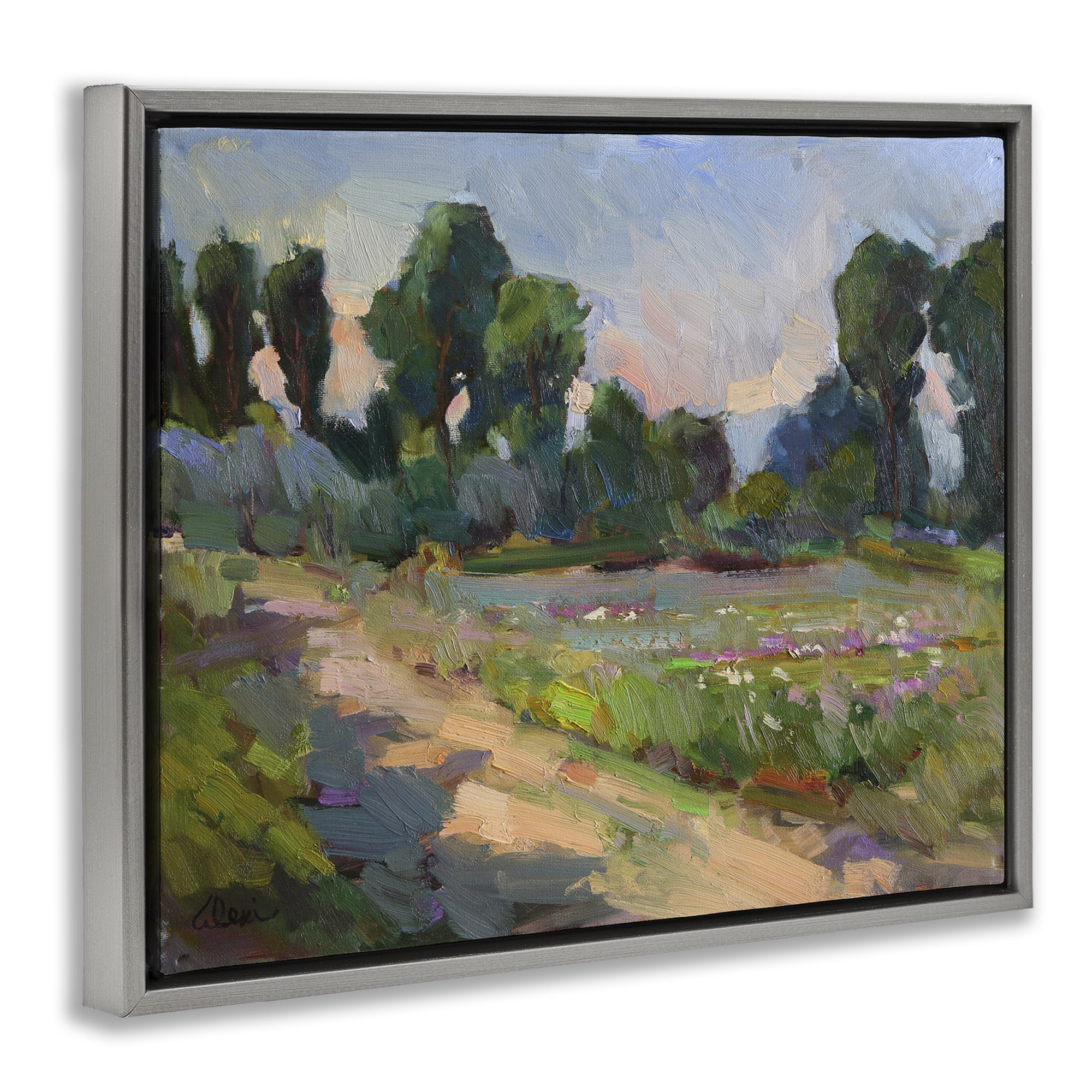 Stupell Industries Idaho Spring Tree Grove Landscape & Nature Painting Gray Floater Framed Canvas Art Print Wall Art, 31 x 25
