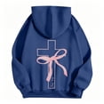 thumbnail image 5 of Christian Hoodies for Women Pink Cross Bow Print Sweatshirt Oversized Long Sleeve Faith Graphic Hooded Pullover Top, 5 of 7