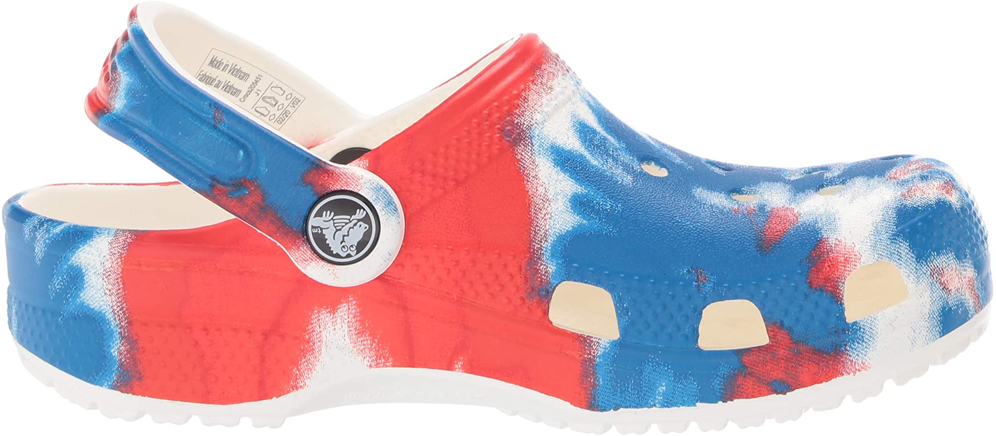 tie dye red white and blue crocs