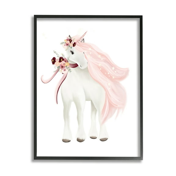 Stupell Industries Glam Pink Unicorn Fairy Tales & Fantasy Painting Black Framed Art Print Wall Art, 11 x 14