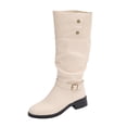thumbnail image 3 of Taqqpue Women Boots Women's Fashionable And Casual Winter Long Boots Solid Color Round Toe Side Front Lace-Up Heel Low Heel Knee-High Boots for Women, 3 of 9