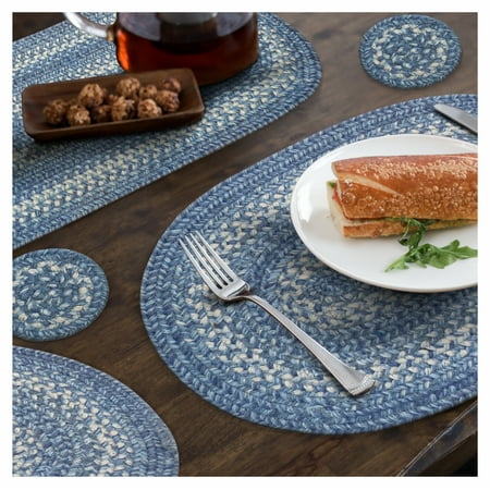 

Homespice Denim Blue Jute Braided Table Accessories ( Pack Of 13 ) 4 Coaster (6pcs) 13x19 Placemat (6pcs) and 11x36 Table Runner (1pcs)