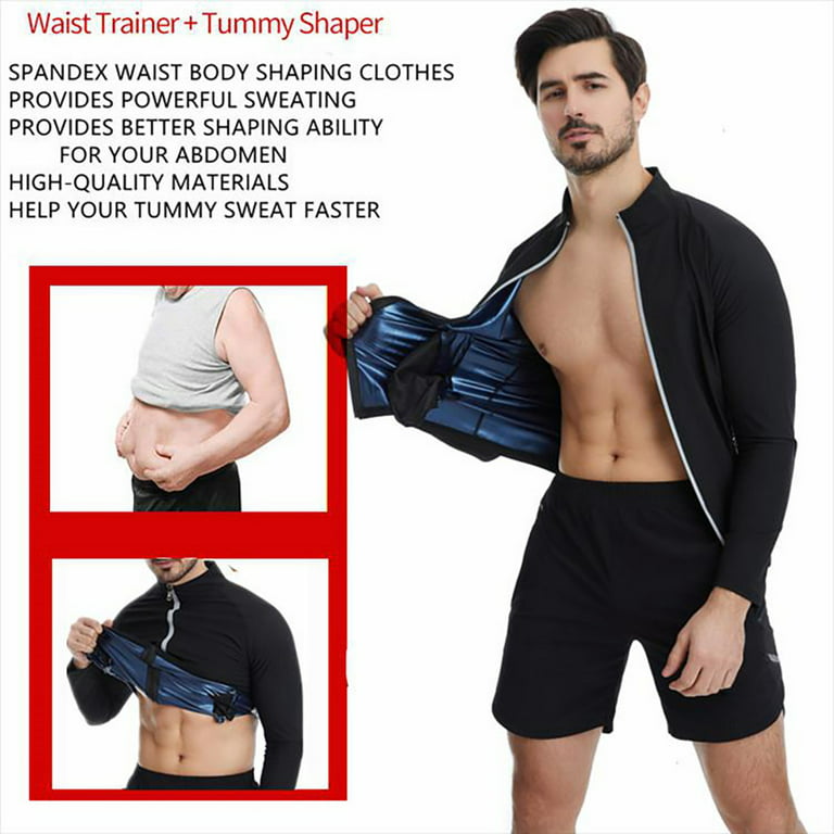 Sauna Suit for Men Sweat Sauna Jackets Workout Shirt Body Shaper Slimming  Fitness Shapewear Long Sleeve Black