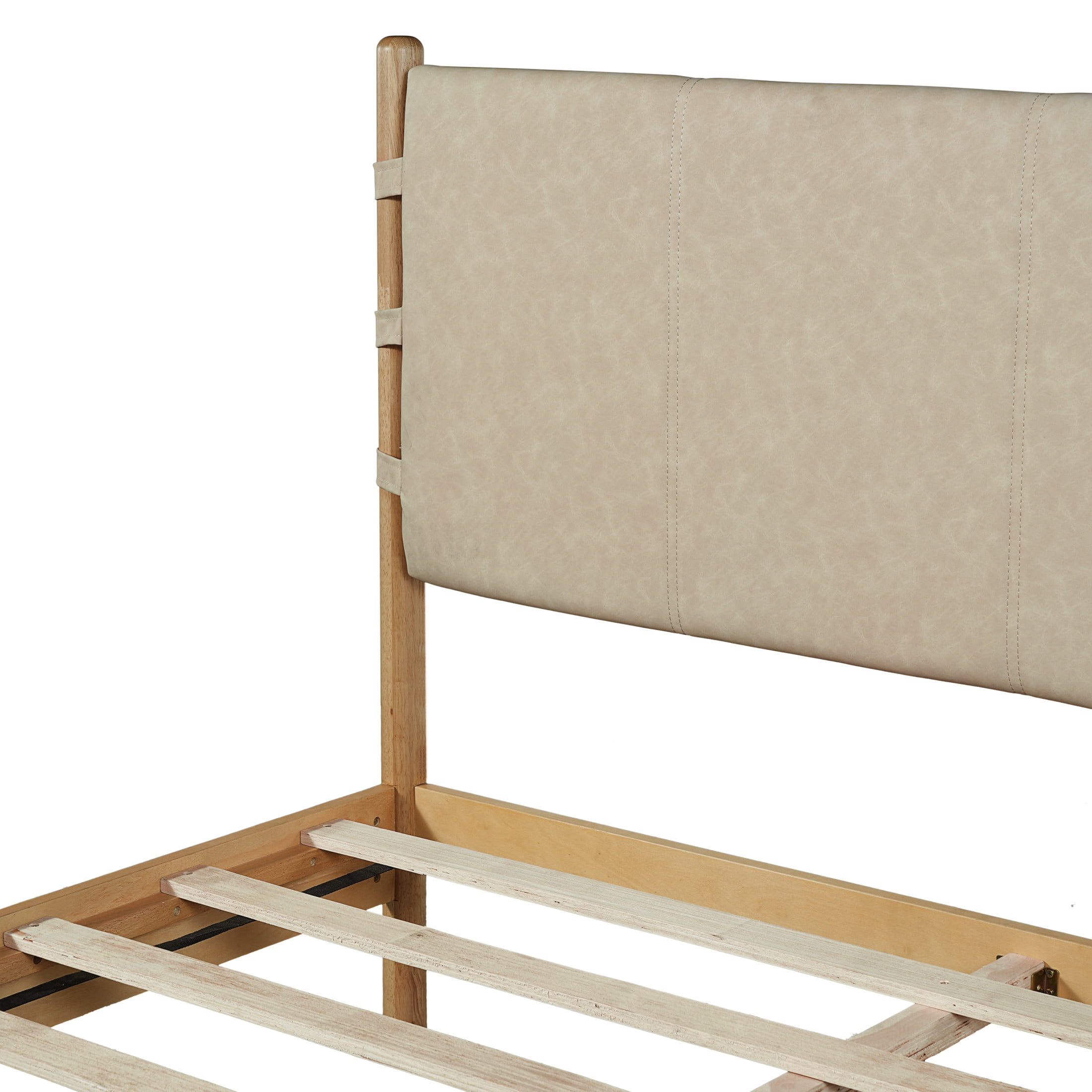 Christopher Knight Home Queen Size Bed Frame with Headboard, Platform Bed with Solid Wood Frame, Natural+Beige