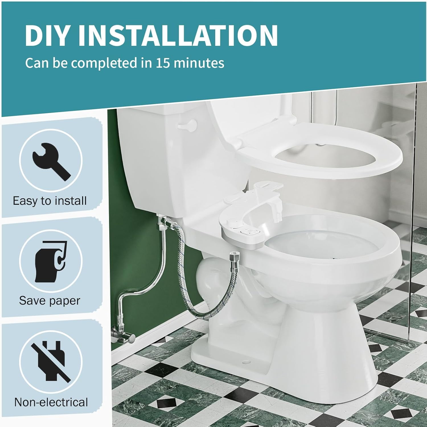SAMODRA Non-Electric Bidet - Self Cleaning Dual Nozzle Bidet Attachment with Independent Adjustable Water Pressure (White)