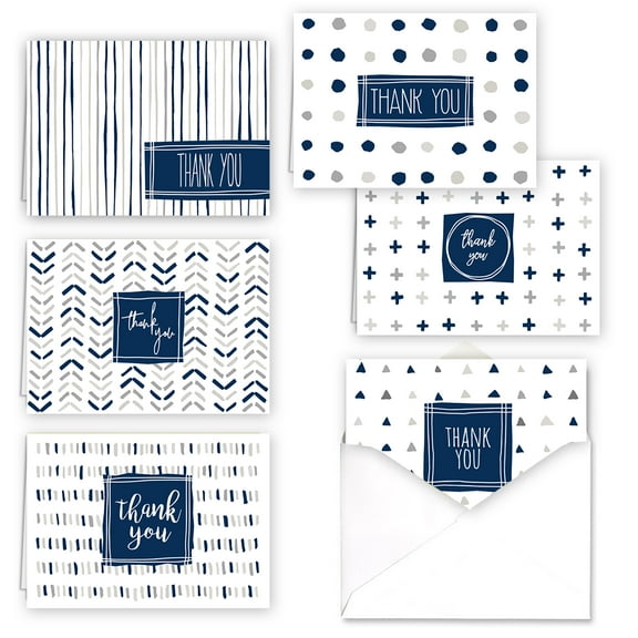 Blue Shapes Thank You Note Card Assortment - set of 36