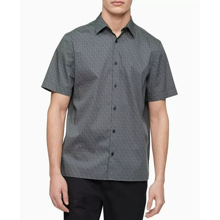 Calvin Klein Men s Short Sleeve Stretch Cotton Pattern Shirt Mountain Ash Large
