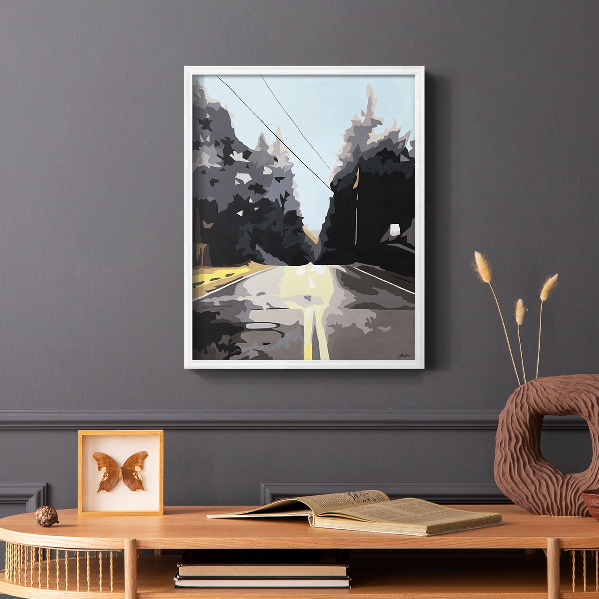 THE ROAD LESS TRAVELED Framed Print in White Solid Wood Framed Print No Nail Hanging