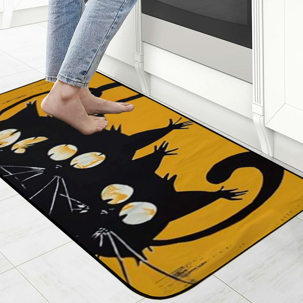 Qinduosi Door Mat, Black Cats Welcome Doormat Decorative Home Floor Mat,Non Slip Rubber Back and for Outdoor Indoor Entrance Decor 19.68*47.24 in
