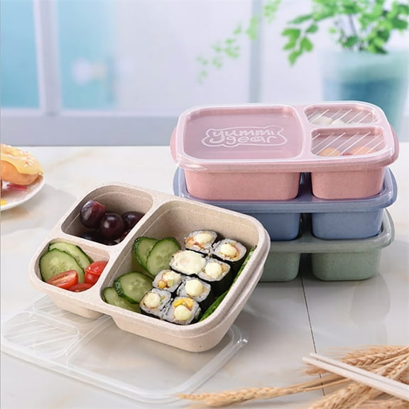 Wmhsylg Food Storage Lunch Box Reusable 3-Compartment Divided Food Storage Container Boxes Environmentally Friendly Materials
