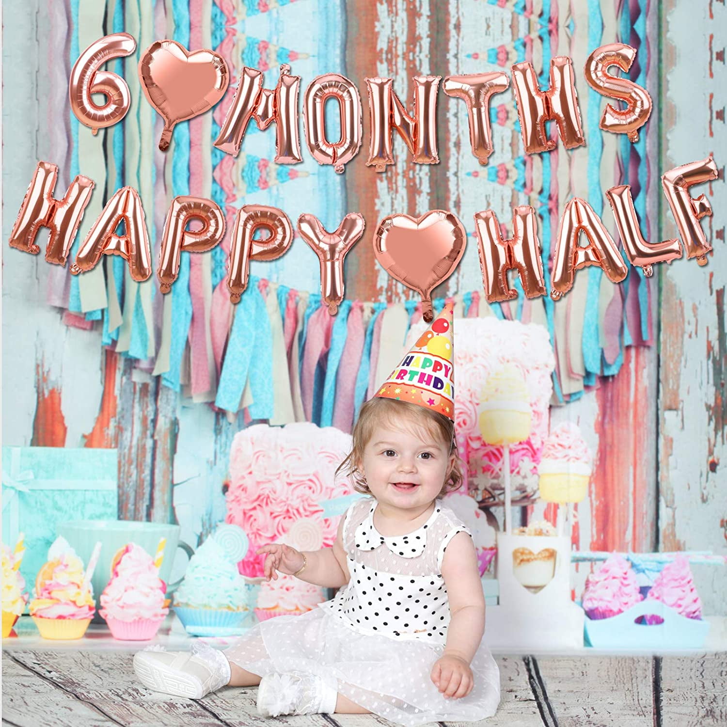 Cineen 6 Months Happy Half Birthday Balloon Banner Decorations Rose Gold 1 2 Birthday Party Balloon Sign Supplies 6 Month Birthday Decor For Baby Girl Walmart Com