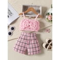 thumbnail image 2 of Luethbiezx Fashionable Bubble Cami Tops with Big Bowknot and Plaid Shorts for Girls' Summer Style, 2 of 7