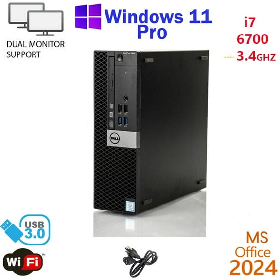 Restored Windows 11 Dell i7 6700 3.4 ghz 500GB SSD 16GB RAM WiFi Desktop Computer PC Office24 (Refurbished)
