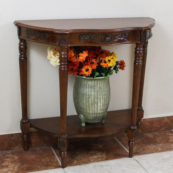 International Caravan Windsor Mozie Half Moon Console Table in Walnut