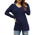 thumbnail image 5 of TEMOFON Womens tunic top Long Sleeve fall v neck Shirt Going Out Plain Color Basic Top Fashion Tunics Tee Blouse clothes, 5 of 5