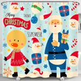 thumbnail image 1 of Whimsical Christmas Shower Curtain with Santa Snowmen & Festive Characters - Light Blue Holiday Decor, 1 of 5