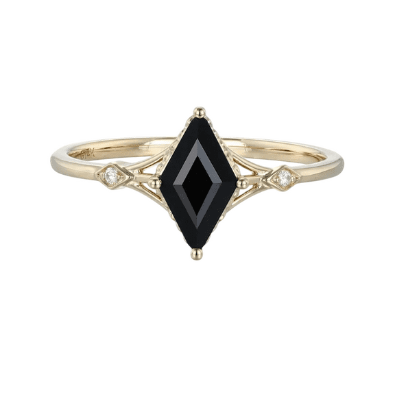 Rhombus-Cut Natural Black Onyx & Lab-Created Diamond Solitaire Engagement Ring in 925 Sterling Silver – Bold and Timeless Jewelry for Women