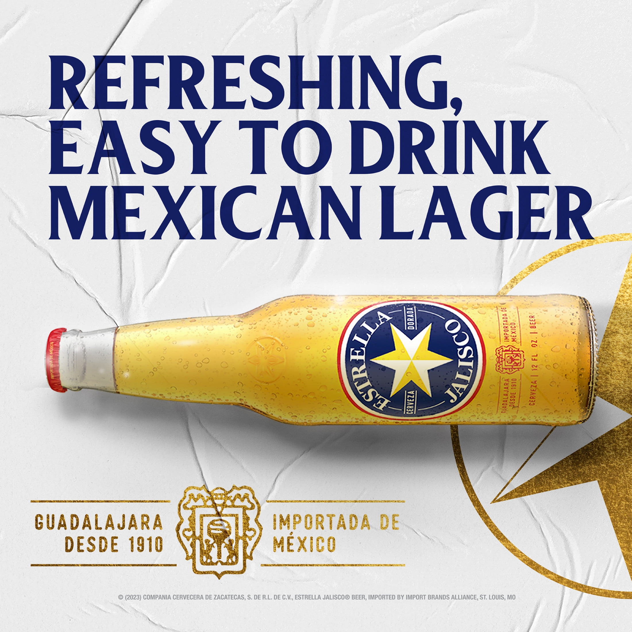 Estrella Jalisco Cerveza Lager Import Beer 24 pack 12 fl oz Glass Bottles 4.5% ABV