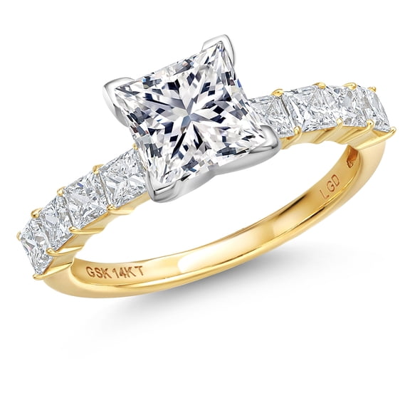 Gem Stone King 14K Two Tone Gold IGI Certified Lab Grown Diamond Engagement Ring for Women | 2.50 Cttw | Center 1.5 Ct Princess Cut | E-F Color | VS1-VS2 Clarity | Size 6