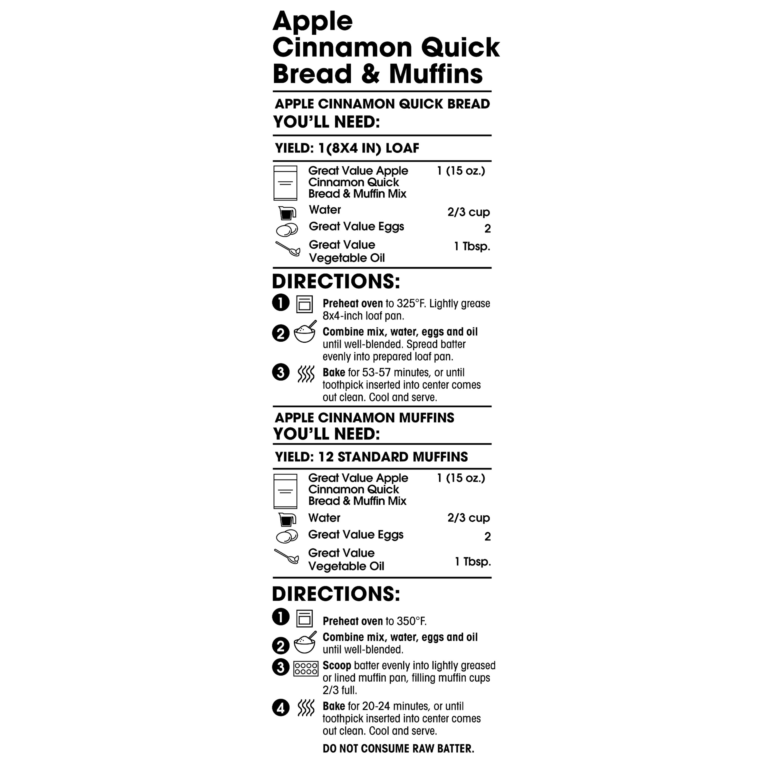 Great Value Apple Cinnamon Quick Bread and Muffin Mix, 15 oz Box