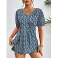 thumbnail image 3 of Zeagoo Women's Puff Short Sleeve Tunic Tops Pleated Floral Print V Neck Blouses Dressy Casual Loose Summer T-Shirts, 3 of 7