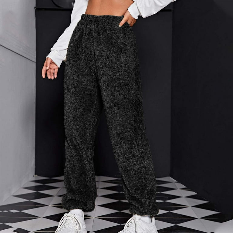 AherBiu Pajamas Pants for Women Sherpa Fleece Sleepwear Warm Loungewear Pjs  Trousers Homewear 