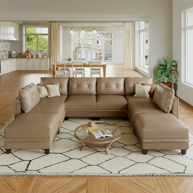 LLappuil Modular Sectional Sofa, 8 Seat Modular Sectional Sofa with Storage, Faux Leather Waterproof Sofa for Living Room