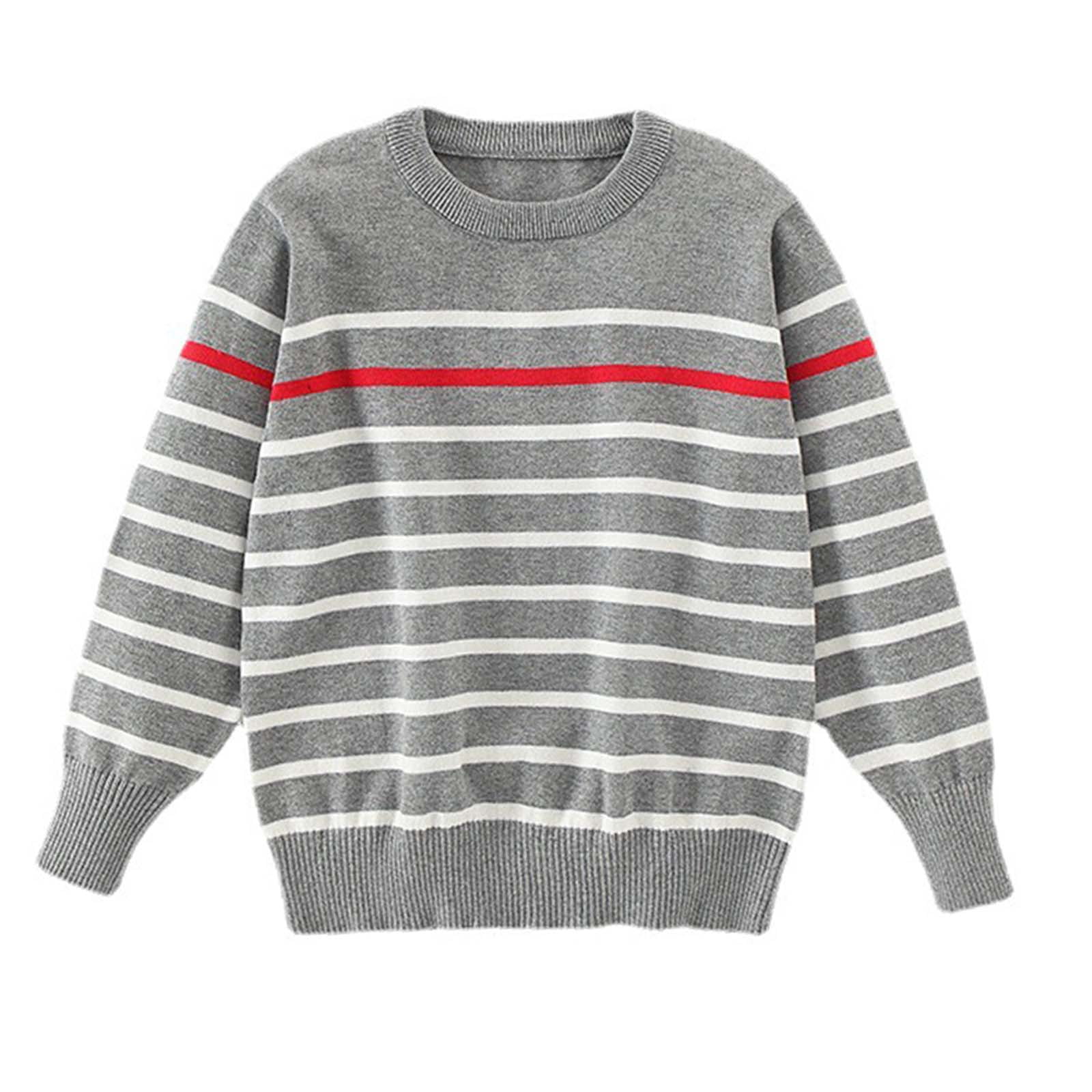 TSHXS Boys Sweaters Little Kids Classic Striped Knitted Pullover Two Tone For Back To School Casual Outfit(12-13 Years Grey)