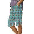 thumbnail image 2 of Brqkzdu Women Bermuda Shorts Mid Rise Floral Print Casual Knee Length Shorts Comfy Straight Leg Side Split Button Lounge Shorts with Pockets, 2 of 5