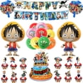 thumbnail image 2 of Decoraciones para fiesta de cumpleaños con temática de Luffy de ONE PIECE, vajilla desechable, juguetes para bebés, vasos de papel, platos, servilletas y suministros de fondo, 2 of 5