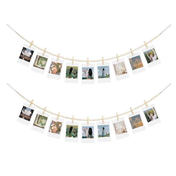 Hanging Photo Display, 2PCS Boho Wooden Bead Garland with 9 Clips for Bedroom, Living Room, Office
