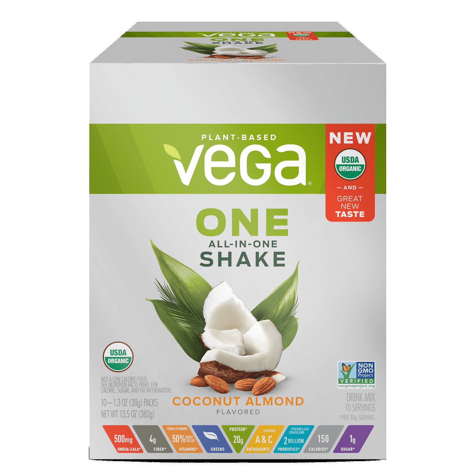 Vega One Organic All in One Shake, Coconut Almond 1.4 oz, pack of 10
