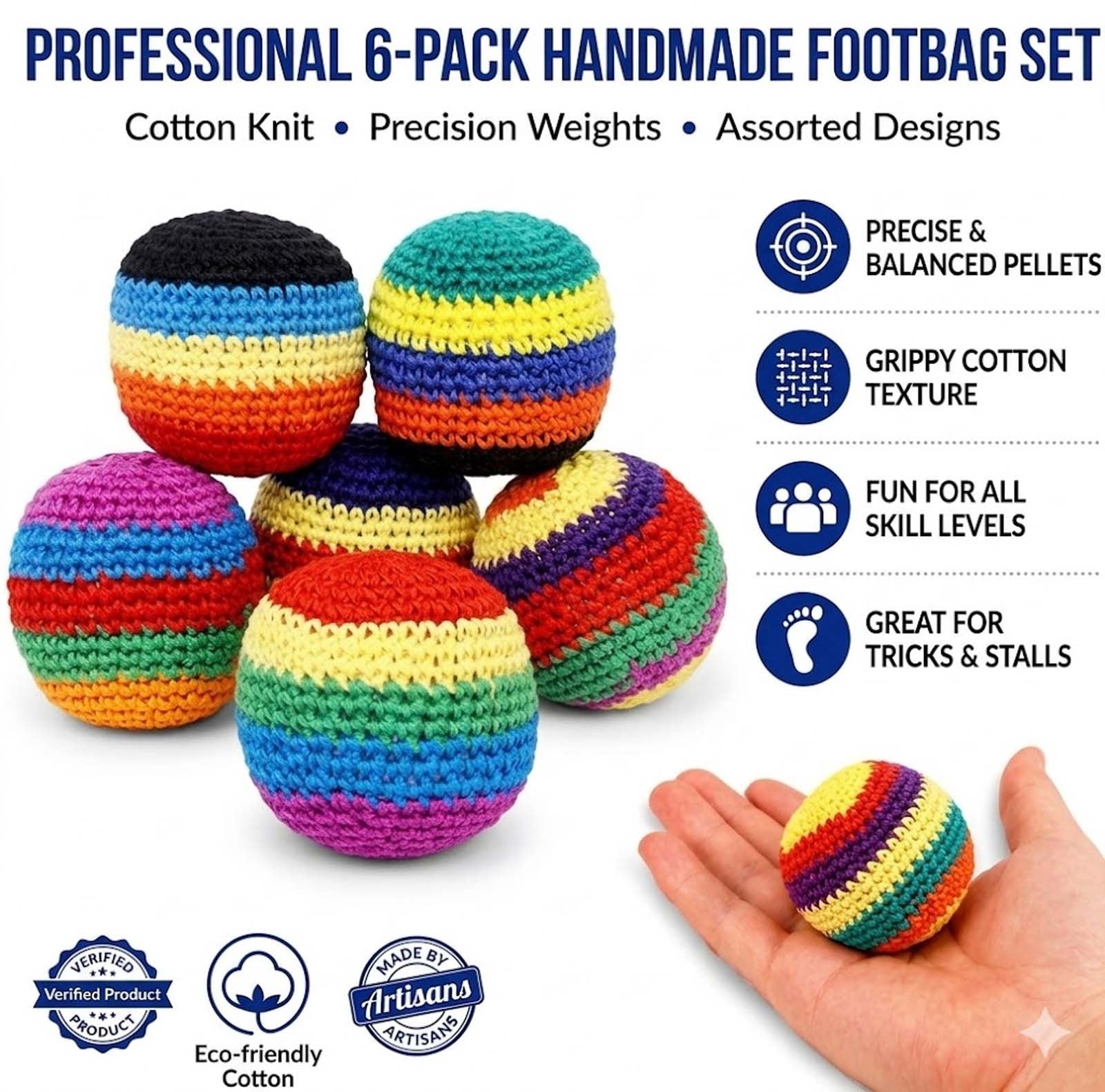 Multicolor Stripe Footbag Sack,Hand Woven Crochet Hacky Ball for Adults,Soft Knitted Juggling Balls,Lightweight Kick Sack Indoor for Hand Eye Coordination Development,Outdoor Beach Patio Games