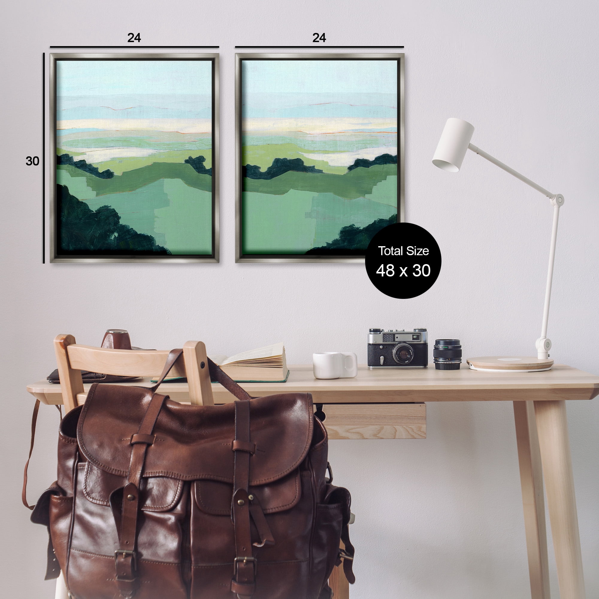 Stupell Industries Hill Side Nautical Landscape Abstract Landscape Painting Gray Floater Framed Canvas Art Print Wall Art, 25 x 31, Set of 2