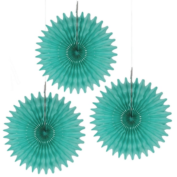 Floral Reef Set of 3 - 8" Party Paper Rosettes Fan Medallions (Light Turquoise)
