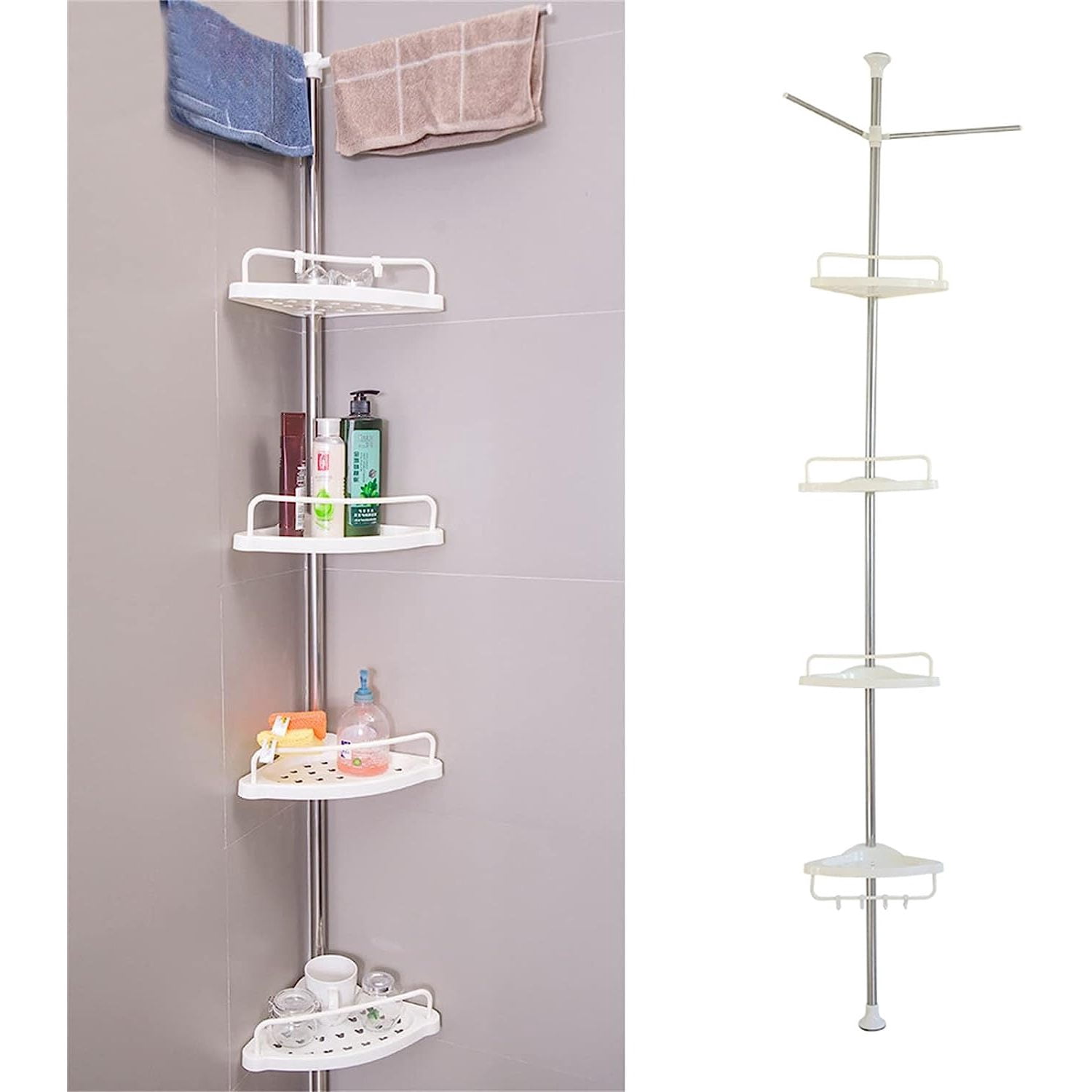 NOPTEG 4 Tier Bathroom Corner - Tension Pole Rust Proof Telescopic Rod ...