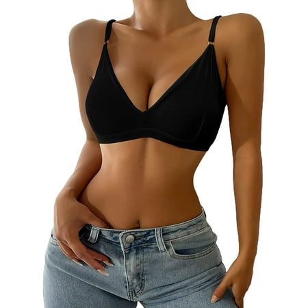 

ZWJHBFGRAASD Women s Adjustable Strap V Neck Wire Free Solid Wireless Bra Bralette