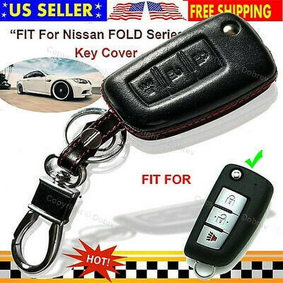 Dobrev Genuine Leather Case Keyless Entry Protector Fob Cover Entry Holder Skin For Nissan Rogue 2016 2017 2018 2019 2020 Remote Smart Flip Folding Key