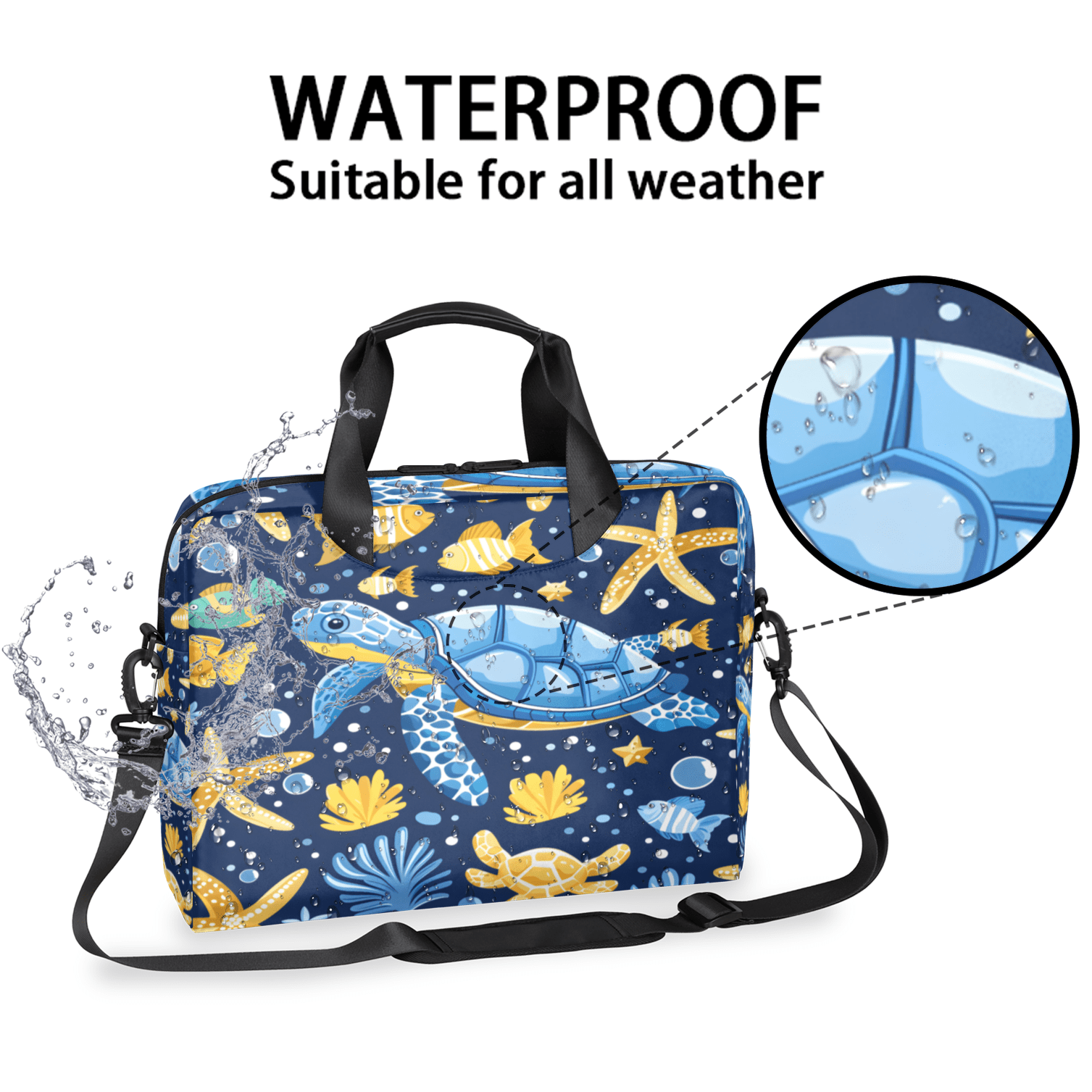 Herdesigns Sea Turtle Laptop Bag for Women Men, Computer Case Briefcase Messenger Bags, 15-15.6 inch Laptop Sleeve Shoulder Bag