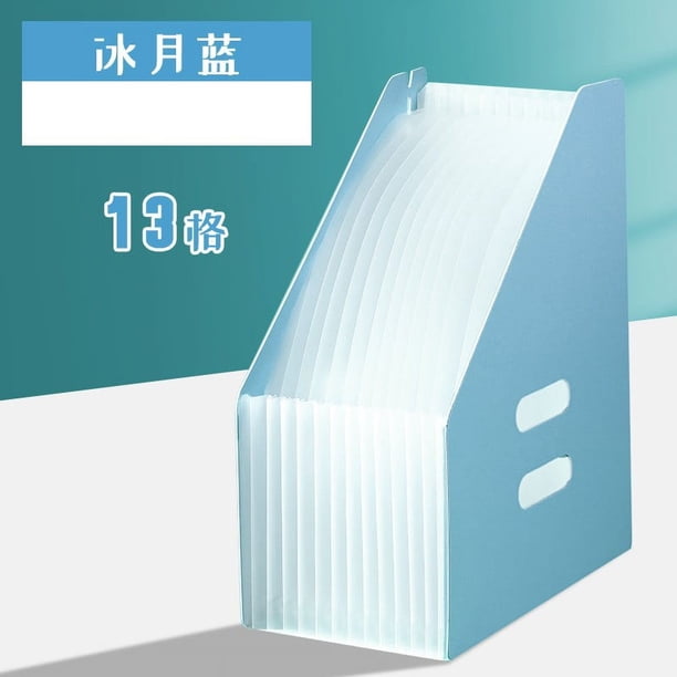 Zhuge Carpeta de archivos expandible de pie, organizador de archivos mini vertical A4, cesto para revistas, escritorio, 13 bolsillos, archivador con asa para papel de examen,azul